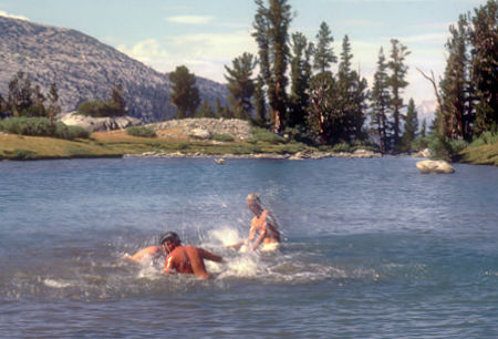 Swimming at Upper Lyell Base Camp - John Muir Trail - Yosemite National Park - 24 Aug 1966