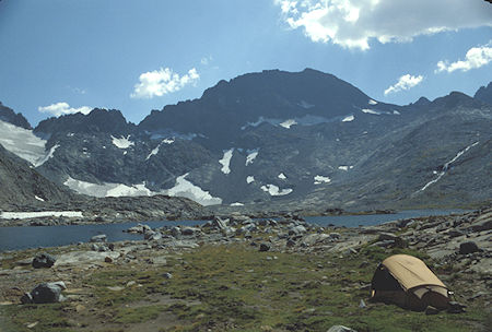 Looking west across lower Marie Lake and my campsite at the Ritter Range - Ansel Adams Wilderness - Aug 1988