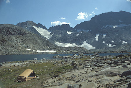 Looking west across lower Marie Lake and my campsite at the Ritter Range - Ansel Adams Wilderness - Aug 1988