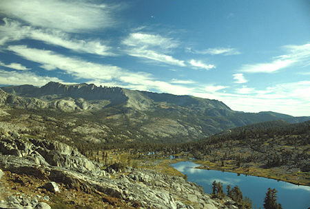 North over lower Davis Lake to the Koip Crest and Lost Lakes basin - Ansel Adams Wilderness - Aug 1988