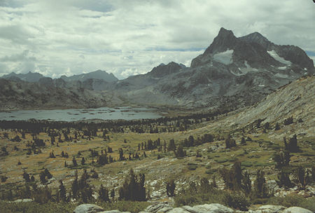 Banner Peak over Thousand Island Lake from above Island Pass - Ansel Adams Wilderness - Aug 1988