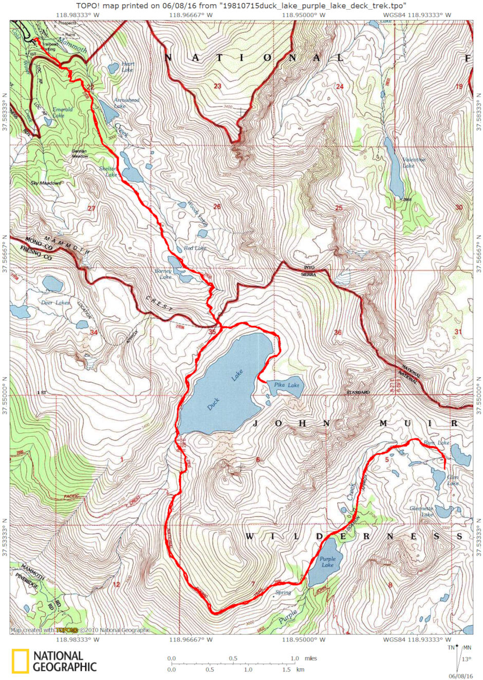 Duck Lake-Franklin Lake trip map