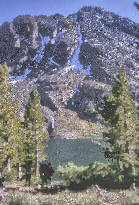 Looking down on camp at Summit Lake while descending Camiaca Peak - 05 Sep 1964