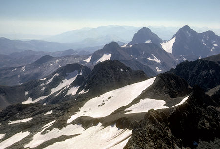 Banner Peak (left) and Mt. Ritter (right) from top of Mount Lyell - Yosemite National Park - 25 Aug 1966