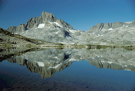 Mt. Ritter (left rear) and Banner Peak over Thousand Island Lake - Ansel Adams Wilderness - Aug 1991