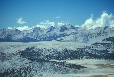 Great Western Divide over Siberian Outpost from near Cirque Peak - John Muir Wilderness - Aug 1976