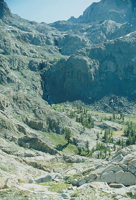 Route to Lake Catherine and falls from Upper Twin Island Lake - Ansel Adams Wilderness - Aug 1993