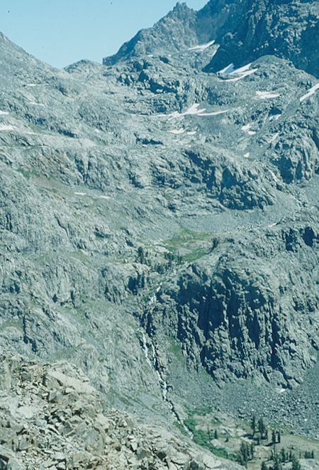 Route to Lake Catherine from ridge above Upper Twin Island Lake - Ansel Adams Wilderness - Aug 1993