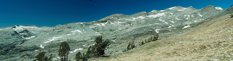 Foerster Peak, Electra Peak from ridge above Upper Twin Island Lake - Ansel Adams Wilderness - Aug 1993