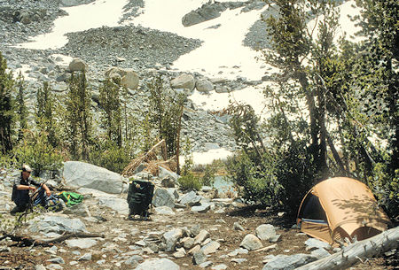 Scott Sternberg at our camp next to a high lake on Morgan Creek