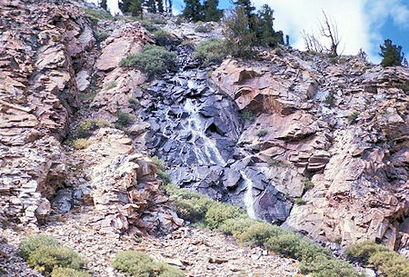 A cascade seen from the trail below Lower Sardine Lake