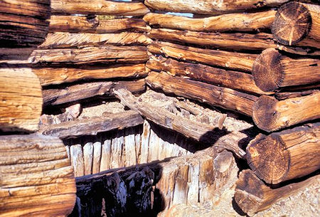 Vertical mine shaft and buildings at Mono Pass