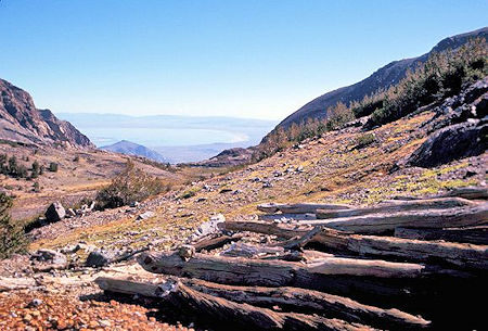 View of Mono Lake from mine cabins at Mono Pass