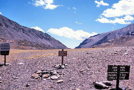 Looking southeast across Parker Pass at the boundary between Yosemite national Park and the Inyo National Forest. The Minarets Wilderness has since been renamed the Ansel Adams Wilderness
