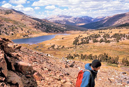 Spillway Lake and the Dana Fork while descending from Helen Lake