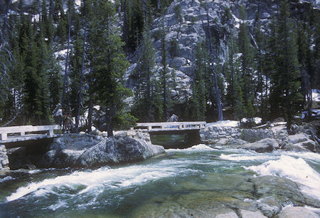 Steve and David Henderson, bridge above Tuolumne Falls, Tuolumne River - Yosemite National Park - 30 May 1968