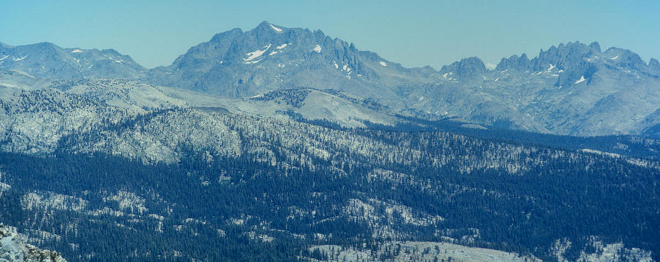 Banner Peak & Mt. Ritter (left) and Minarets (right) from Gale Peak - Yosemite National Park - Aug 1973