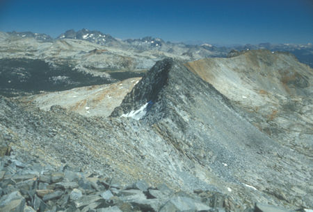 Banner Peak, Mt. Ritter, Minarets, Triple Divide Peak from Merced Peak - Yosemite National Park - Aug 1973