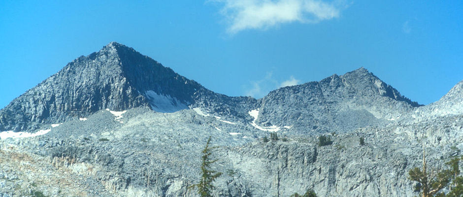 Merced Peak (left) and ridge from trail to Isberg Pass area - Yosemite National Park - Aug 1973
