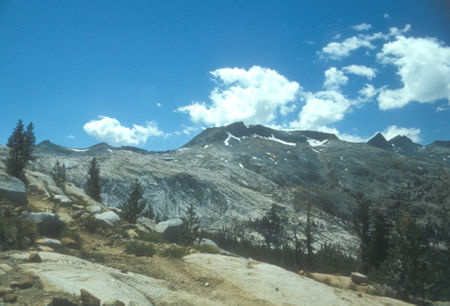 Triple Divide Peak, Merced Peak from near Isberg area camp - Yosemite National Park - Aug 1973
