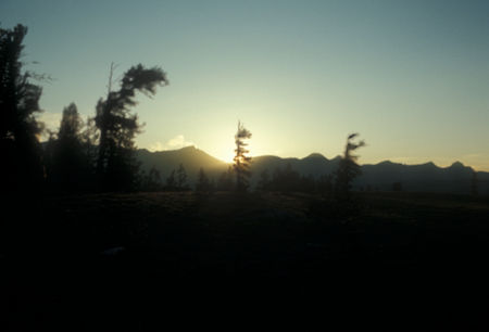 Sunset over Clard Range from camp near Isbell Pass - Yosemite National Park - Aug 1973