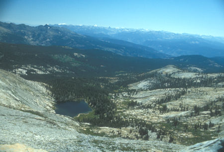 Joe Crane Lake, fresh snow on Mammoth Crest from Post Peak - Yosemite National Park - Aug 1973