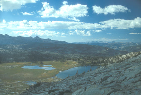 Looking down on camp from Isberg Pass - Yosemite National Park - Aug 1973