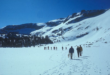 Explorer Post 360 heading across frozen Young Lake to climb Mount Conness - Yosemite National Park 30 May 1971