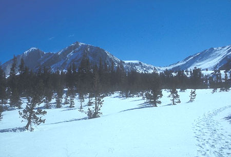 Mount Conness (left center), North Peak (rear left) from near Young Lake - Yosemite National Park 30 May 1971