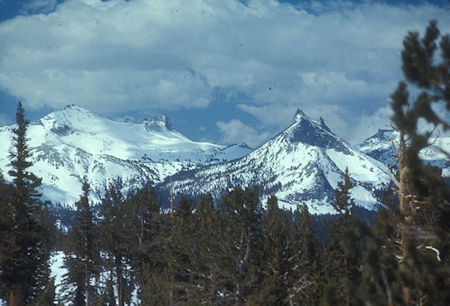 Cathedral Peak (left) and Unicorn Peak (right) from Mount Conness route - Yosemite National Park 31 May 1971