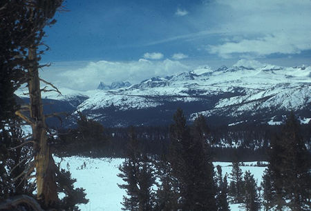 View toward Banner Peak, Mt. Ritter and Mt. Lyell from Mount Conness route - Yosemite National Park 31 May 1971