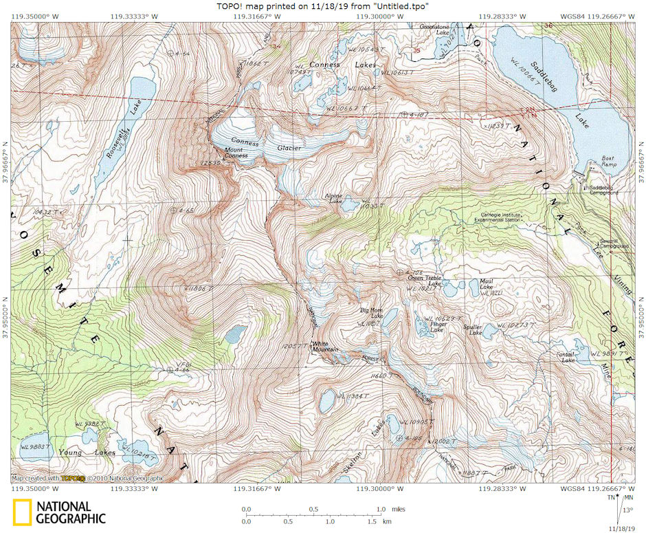 Mount Conness area map
