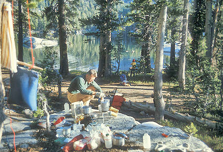 Gordon Lee fixing supper at Ten Lakes camp - Yosemite National Park - 04 Jul 1973