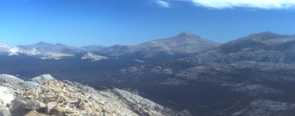 Tioga Pass (center text Mount Dana (center right) from Rafferty Peak - Yosemite National Park - Oct 1975