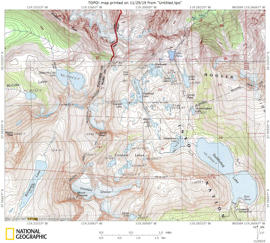 Saddlebag Lake - McCabe Lake area map
