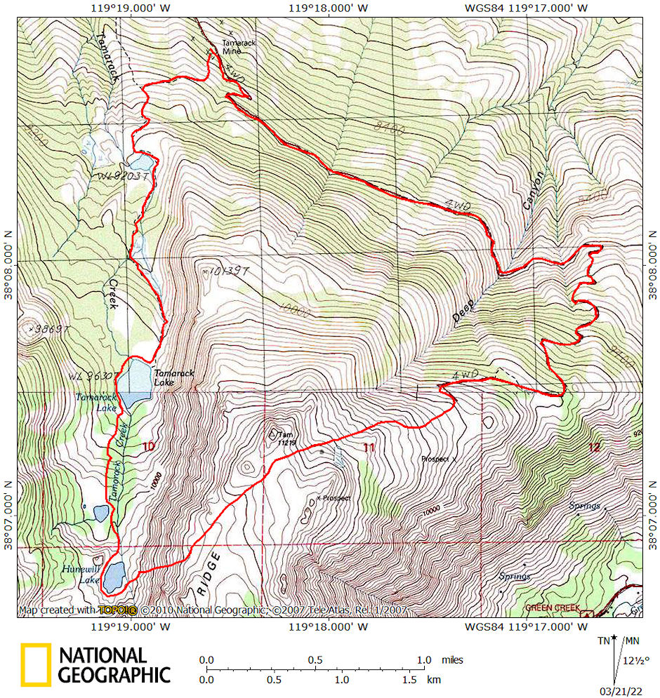 Approximate route to Hunewill Lake - Hoover Wilderness 1980