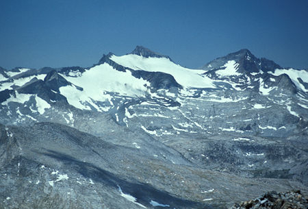 Mt. Lyell and it's glacier with Mt. Maclure to the left, from Koip Peak