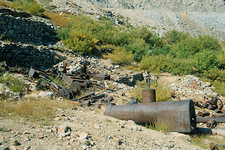 Boiler and Stamp Mills at Mill site at Lundy Mine - Hoover Wilderness 1980