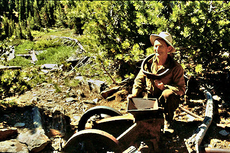 Gil Beilke and mining gear below Par Value Lakes - Hoover Wilderness 1989