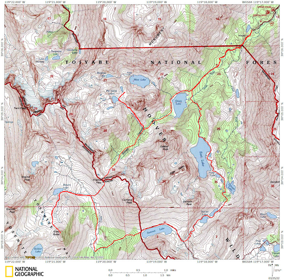 Green Creek Yosemite Loop 1989 Map