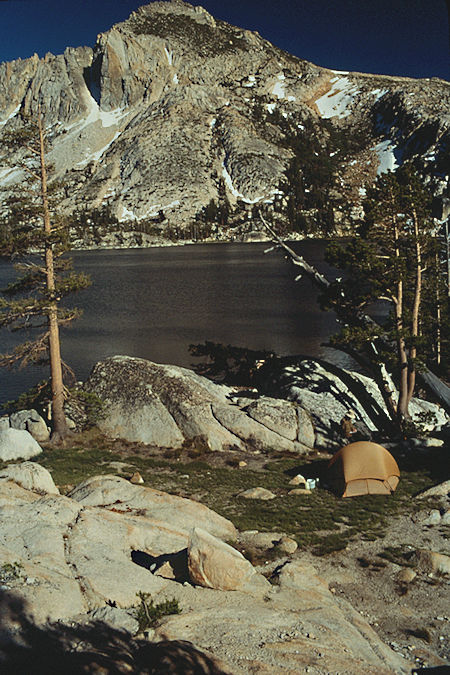 Crown Point over Peeler Lake Camp - Hoover Wilderness 1990