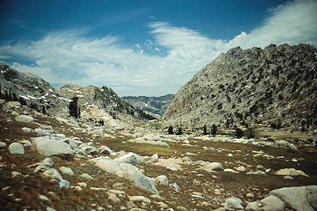 Valley across saddle north west of Rock Island Lake - Yosemite National Park Wilderness 1990