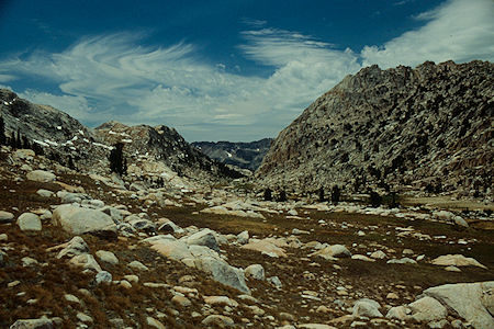 Valley across saddle north west of Rock Island Lake - Yosemite National Park Wilderness 1990