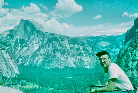 Half Dome and me from Columbia Rock on trail to top of Yosemite Falls - Yosemite National Park Jul 1957
