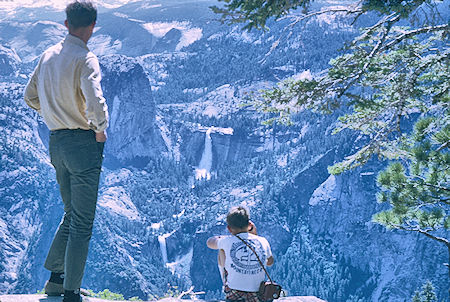 Steve Henderson and David Henderson viewing Nevada Falls and Vernal Falls from Glacier Point - Yosemite National Park 01 Jun 1968