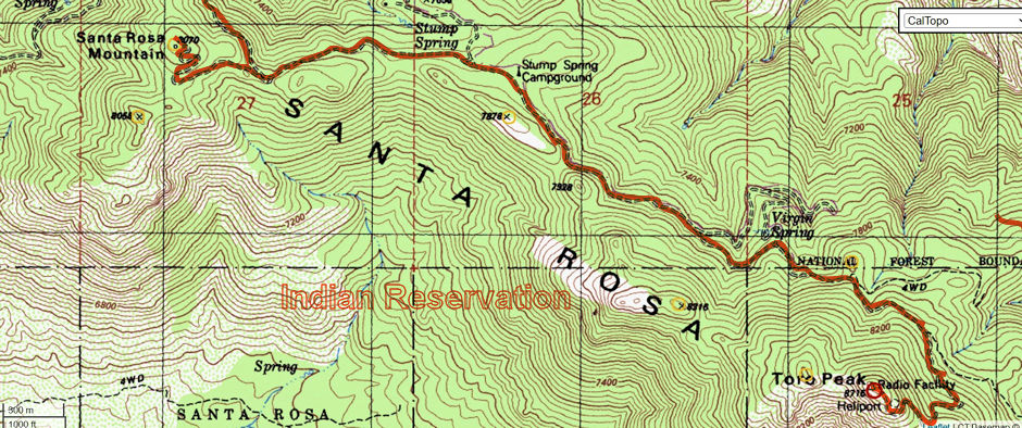 Route between Santa Rosa Peak and Toro Peak