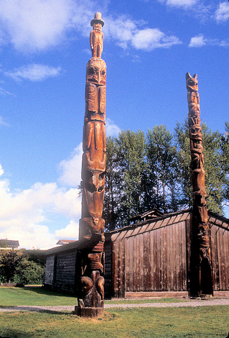 Totem poles at Ksan Historical Village near New Hazelton, British Columbia