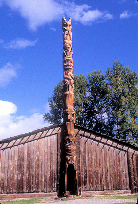 Totem pole at Ksan Historical Village near New Hazelton, British Columbia