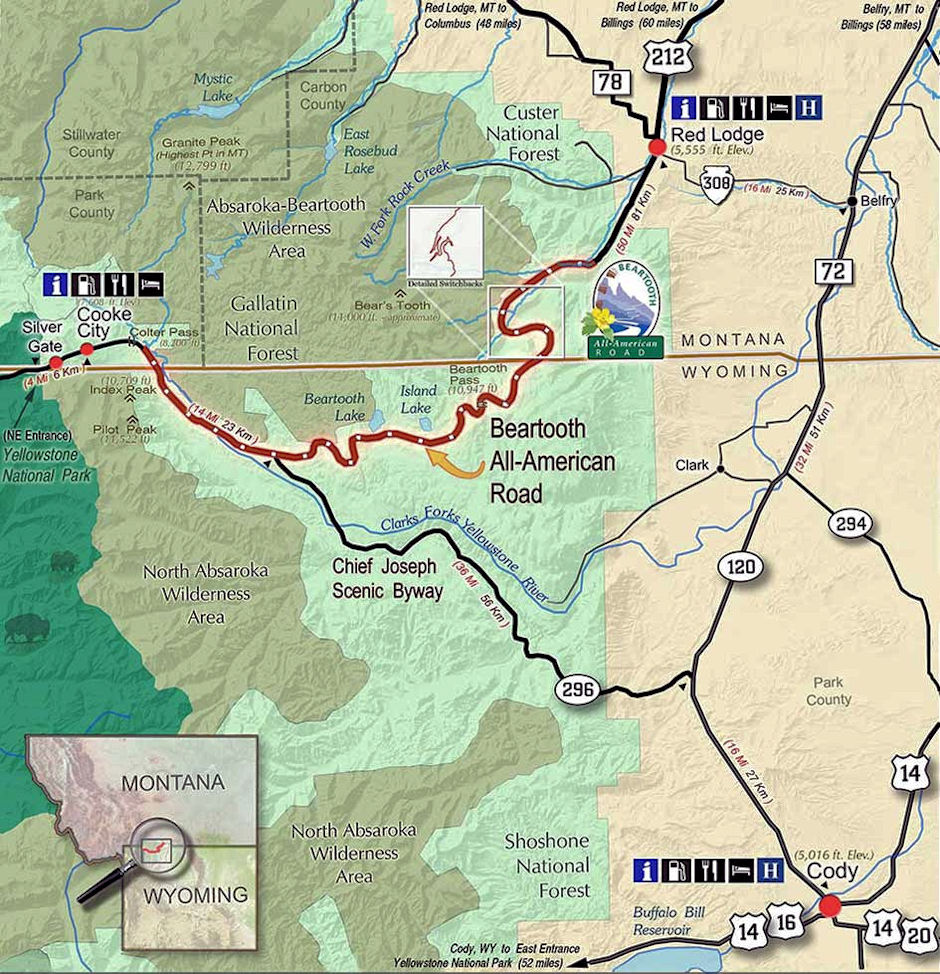 Beartooth Highway route map