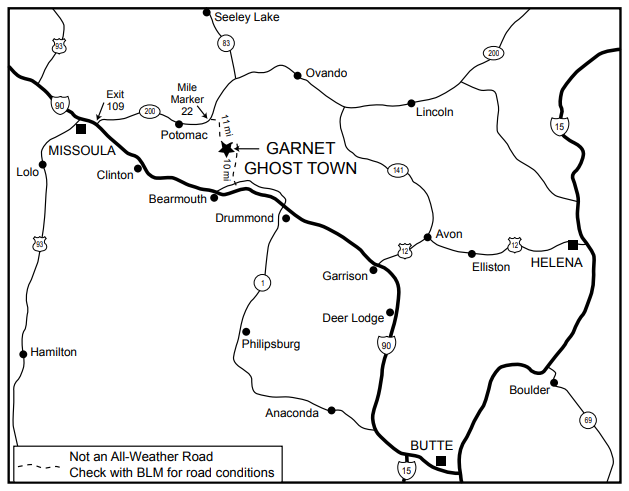 Garnet Ghost Town location map